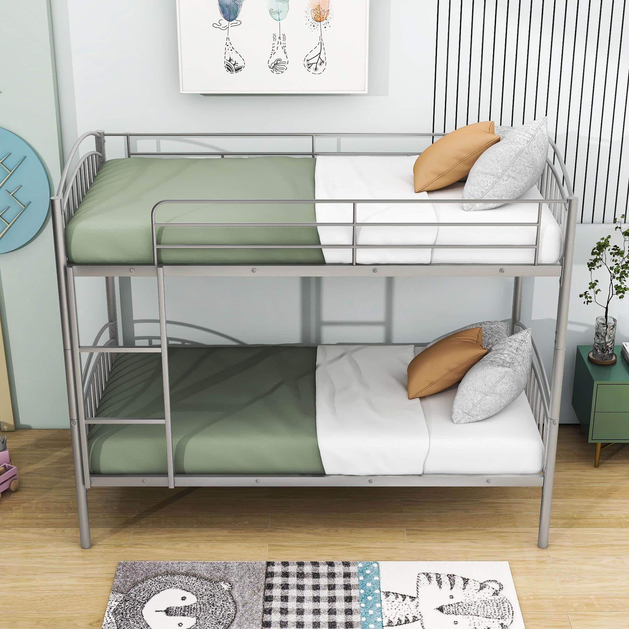 Convertible Twin Over Twin Bunk Beds for Kids, Adults - [Metal, Small Room]