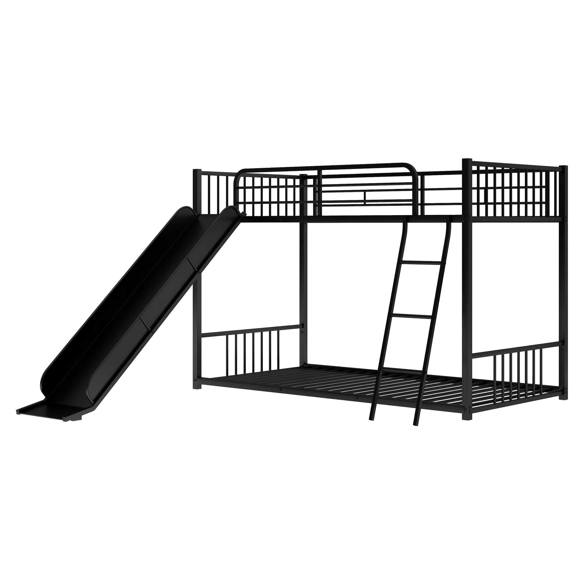 Low Twin Over Twin Bunk Beds with Slide for Kids, Toddler - [Metal]