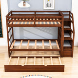 Low Twin Over Twin Bunk Beds for Kids with Storage Stairs and Trundle