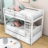 Twin Over Twin Convertible Bunk Beds with Trundle and Storage - [Wooden]