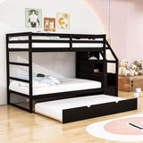 Low Twin Over Twin Bunk Beds for Kids with Storage Stairs and Trundle