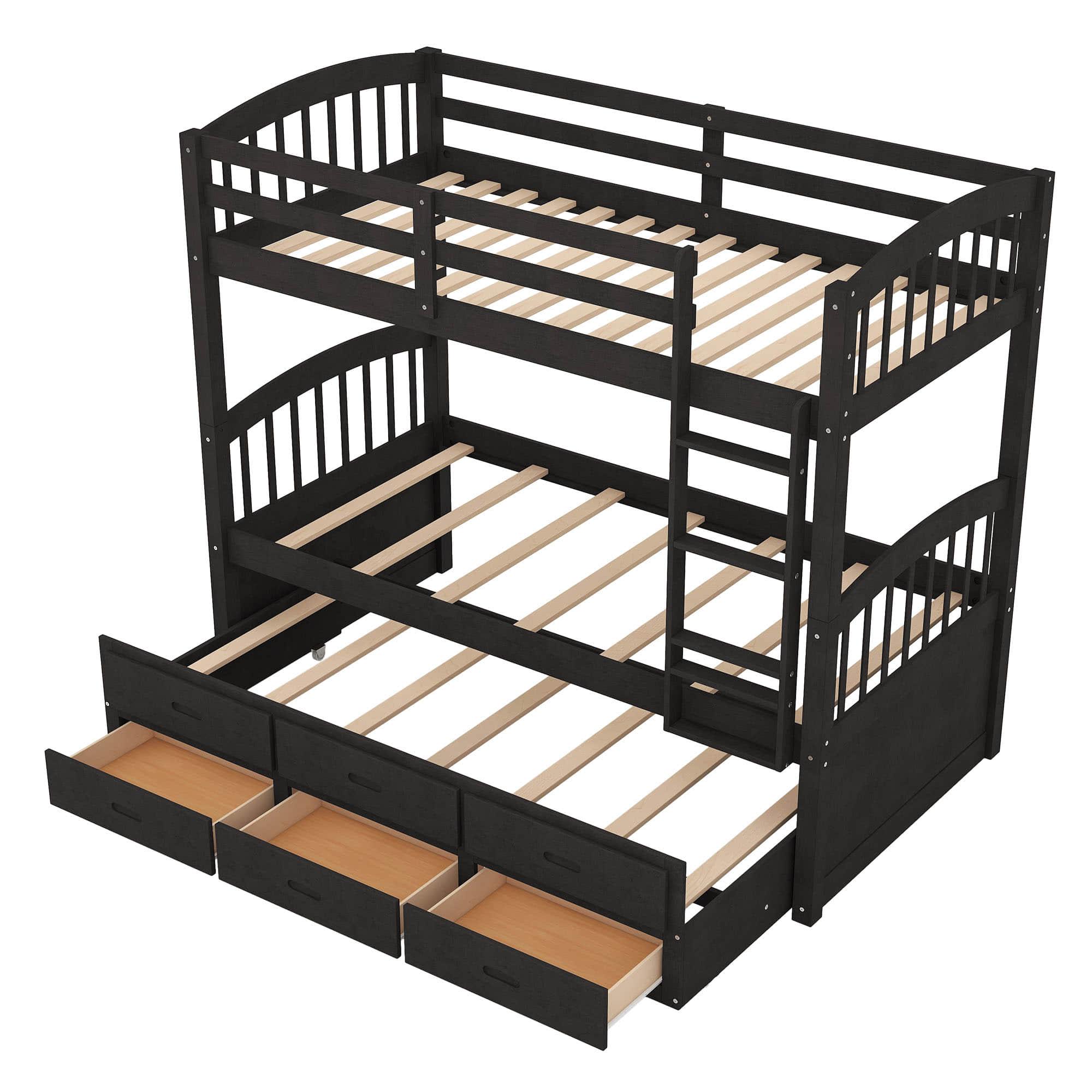 Twin Over Twin Convertible Bunk Beds with Trundle and Storage - [Wooden]