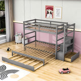 Twin Over Twin/King Convertible Bunk Beds with Stairs and Trundle