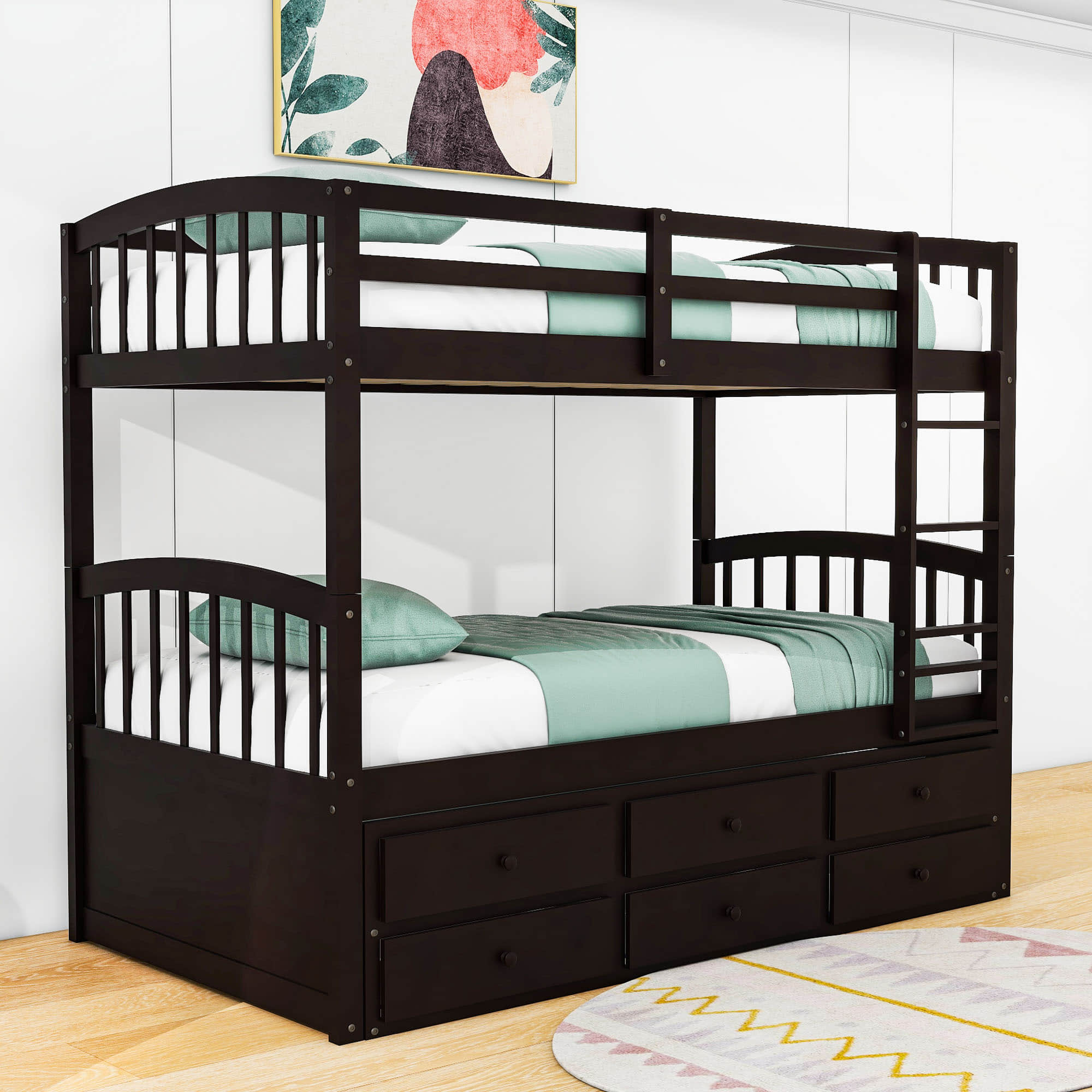 Convertible Twin Over Twin Bunk Beds for Kids Adults with Trundle and Storage - [Wood, Drawers]