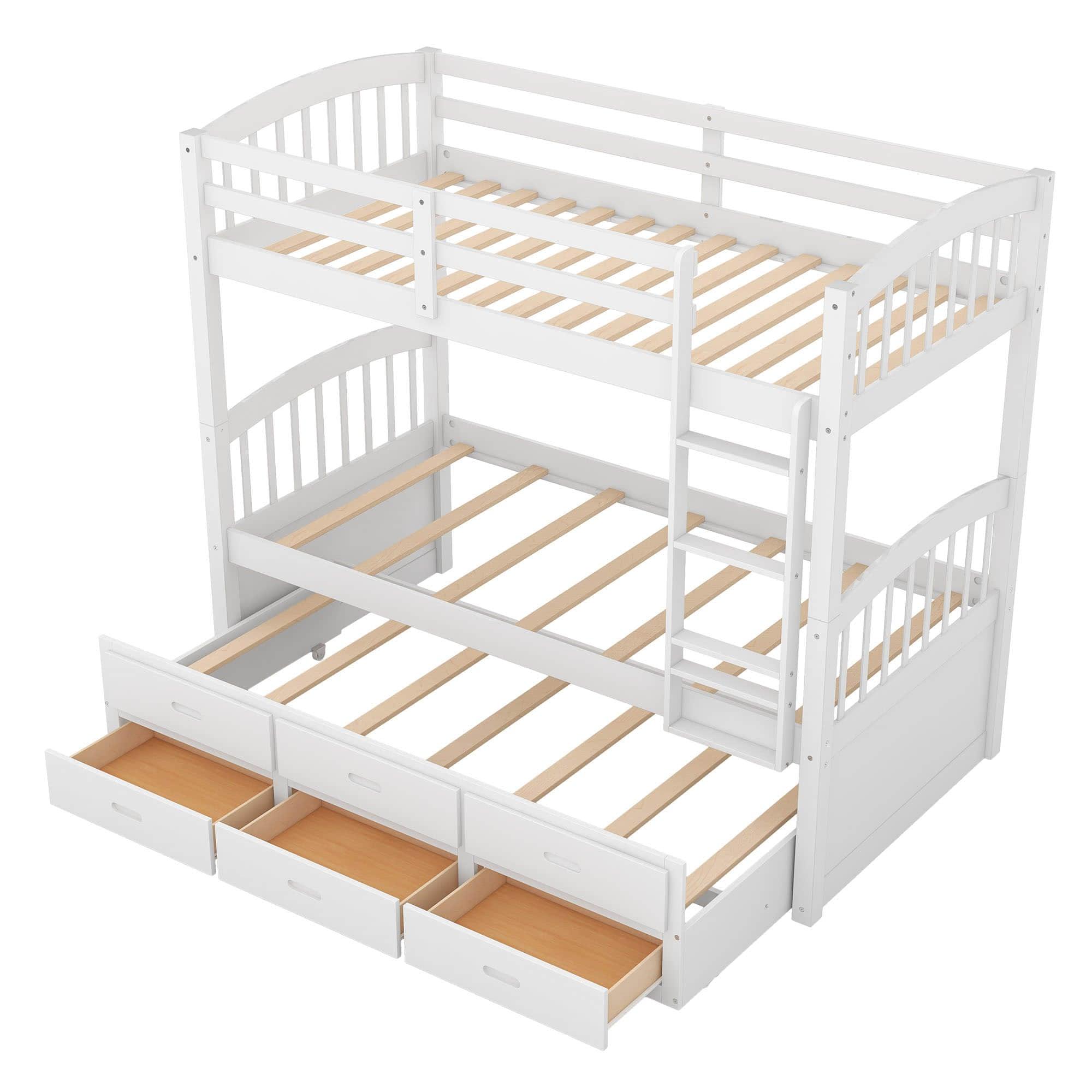 Twin Over Twin Convertible Bunk Beds with Trundle and Storage - [Wooden]