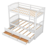 Twin Over Twin Convertible Bunk Beds with Trundle and Storage - [Wooden]