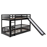 Wooden Twin Over Twin Low Bunk Beds with Slide for Kids, Toddler - [Floor]