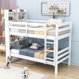 Solid Wood Convertible Twin Over Twin Bunk Beds with Bookcase Headboard