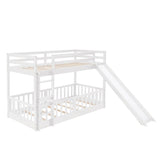 Wooden Twin Over Twin Low Bunk Beds with Slide for Kids, Toddler - [Floor]