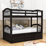 Twin Over Twin Convertible Bunk Beds with Trundle and Storage - [Wooden]