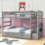 Twin Over Twin/King Convertible Bunk Beds with Stairs and Trundle