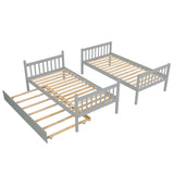 Convertible Twin Over Twin Bunk Beds with Trundle for Kids, Teens - [Solid Wood]