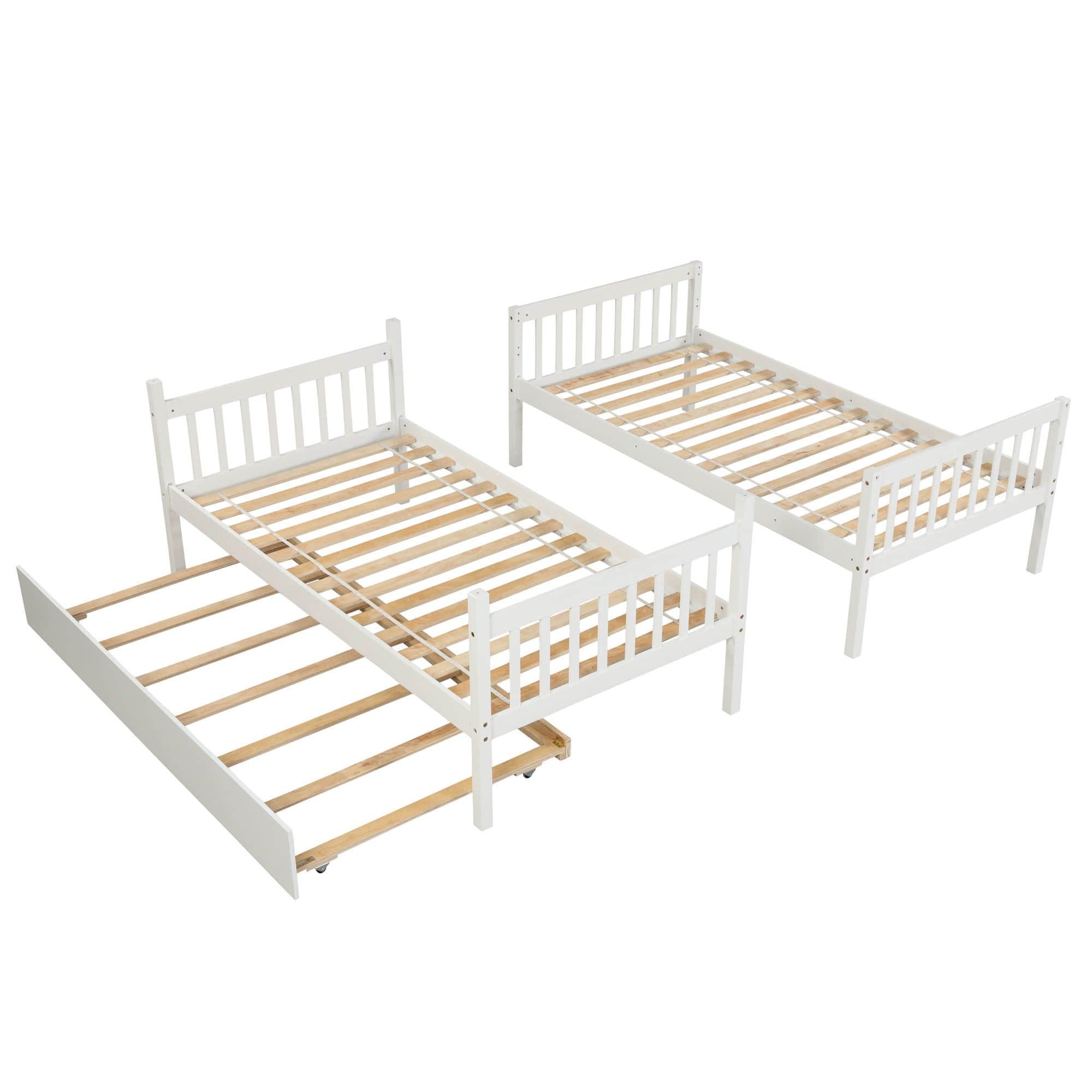 Convertible Twin Over Twin Bunk Beds with Trundle for Kids, Teens - [Solid Wood]