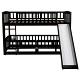 Twin Over Twin Low Bunk Beds with Slide and Fence - [Interchangeable Ladder, Floor]