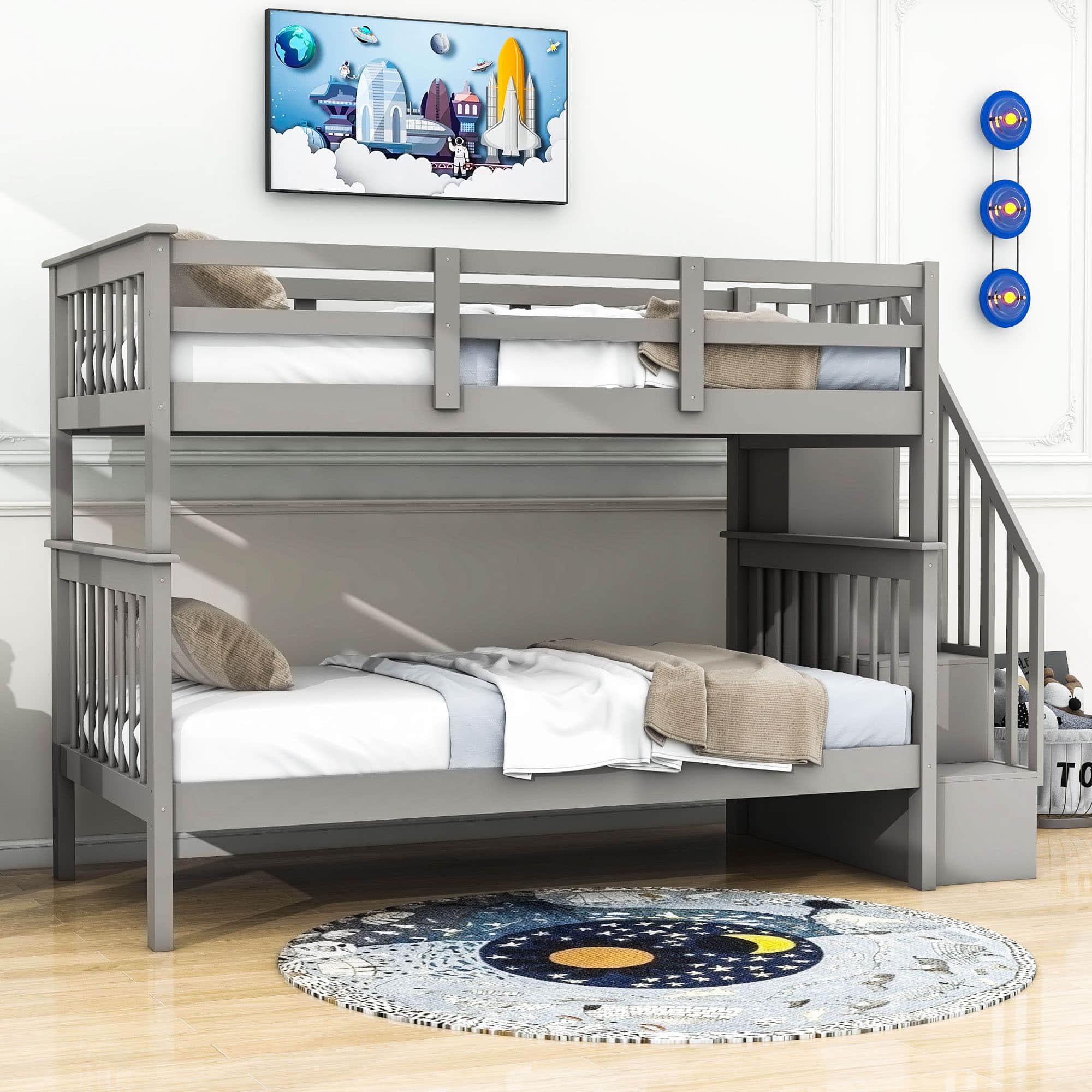 Twin Over Twin Bunk Beds with Stairs and Storage for Kids - [Wood, Convertible]