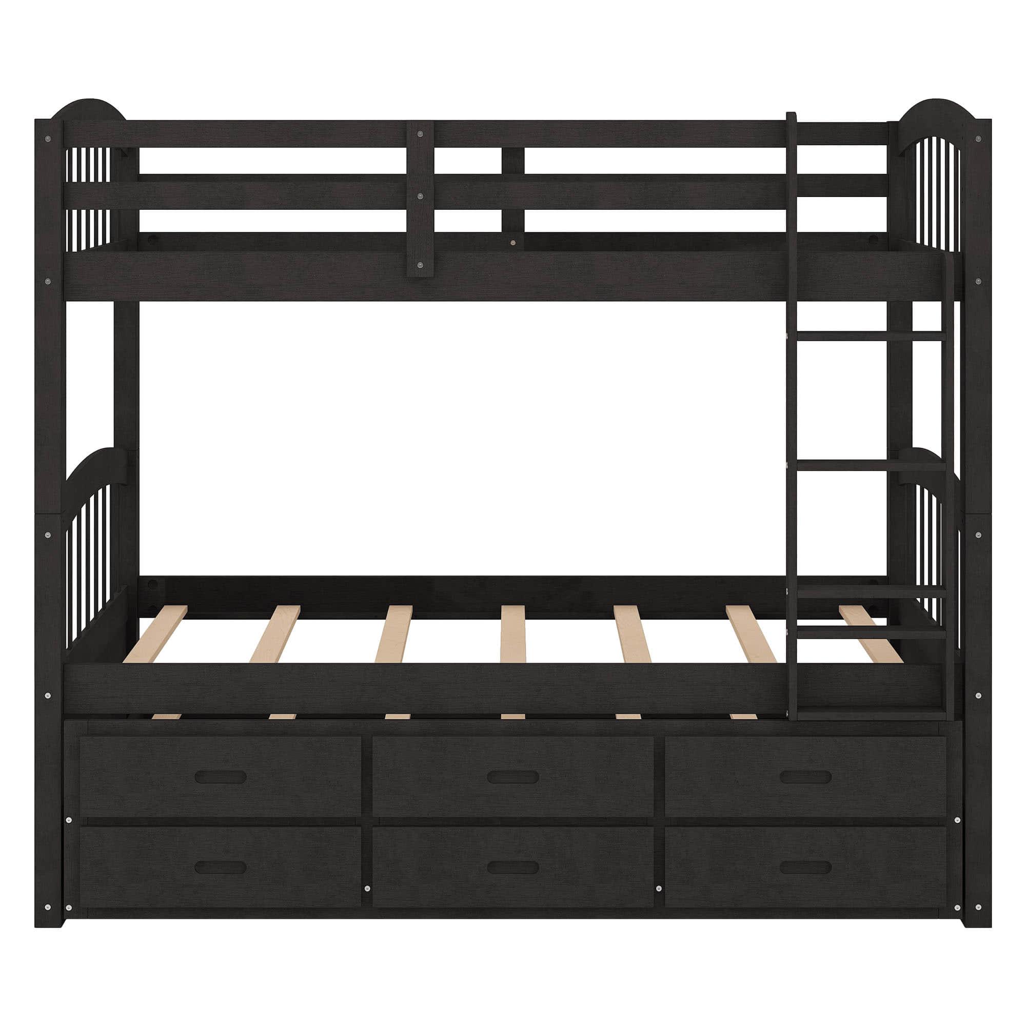 Twin Over Twin Convertible Bunk Beds with Trundle and Storage - [Wooden]