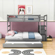 Twin Over Twin/King Convertible Bunk Beds with Stairs and Trundle