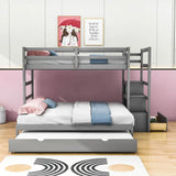 Twin Over Twin/King Convertible Bunk Beds with Stairs and Trundle