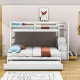 Twin Over Twin/King Convertible Bunk Beds with Stairs and Trundle