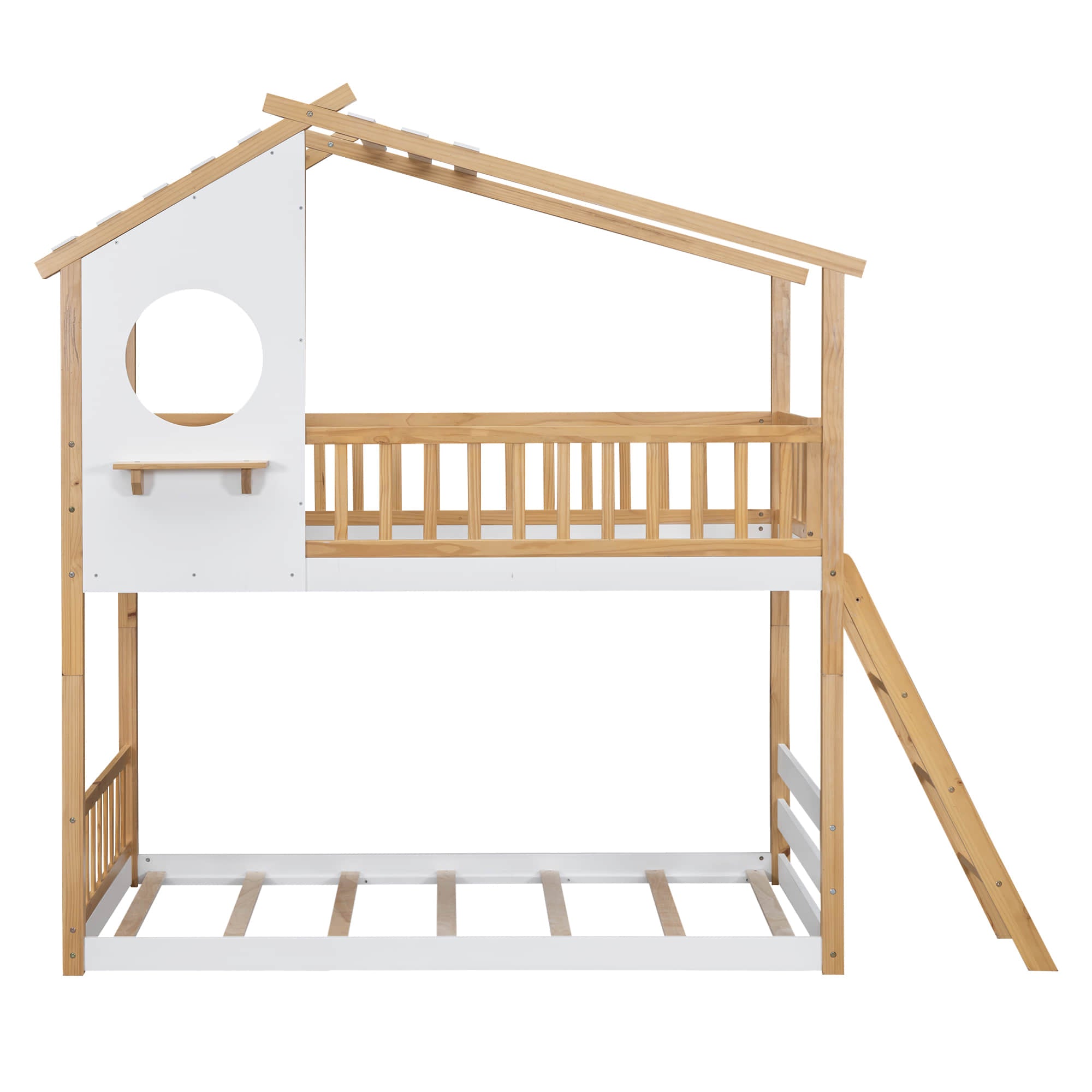 Low to Floor Twin Over Twin House Bunk Beds for Toddler, Kids - [Wood]