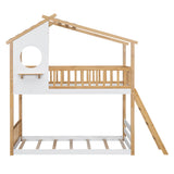 Low to Floor Twin Over Twin House Bunk Beds for Toddler, Kids - [Wood]