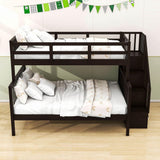 Wood Twin Over Full Bunk Bed with Storage and Stairs - [Shelves, Classic]