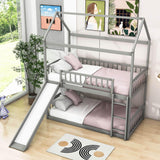 Twin Over Twin Low House Bunk Bed with Slide and Ladder - [Floor, Interchangeable]