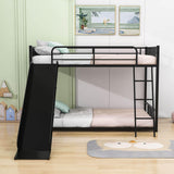 Low Twin Over Twin Bunk Beds with Slide for Kids, Toddler - [Metal]