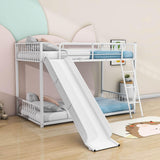 Low Twin Over Twin Bunk Beds with Slide for Kids, Toddler - [Metal]