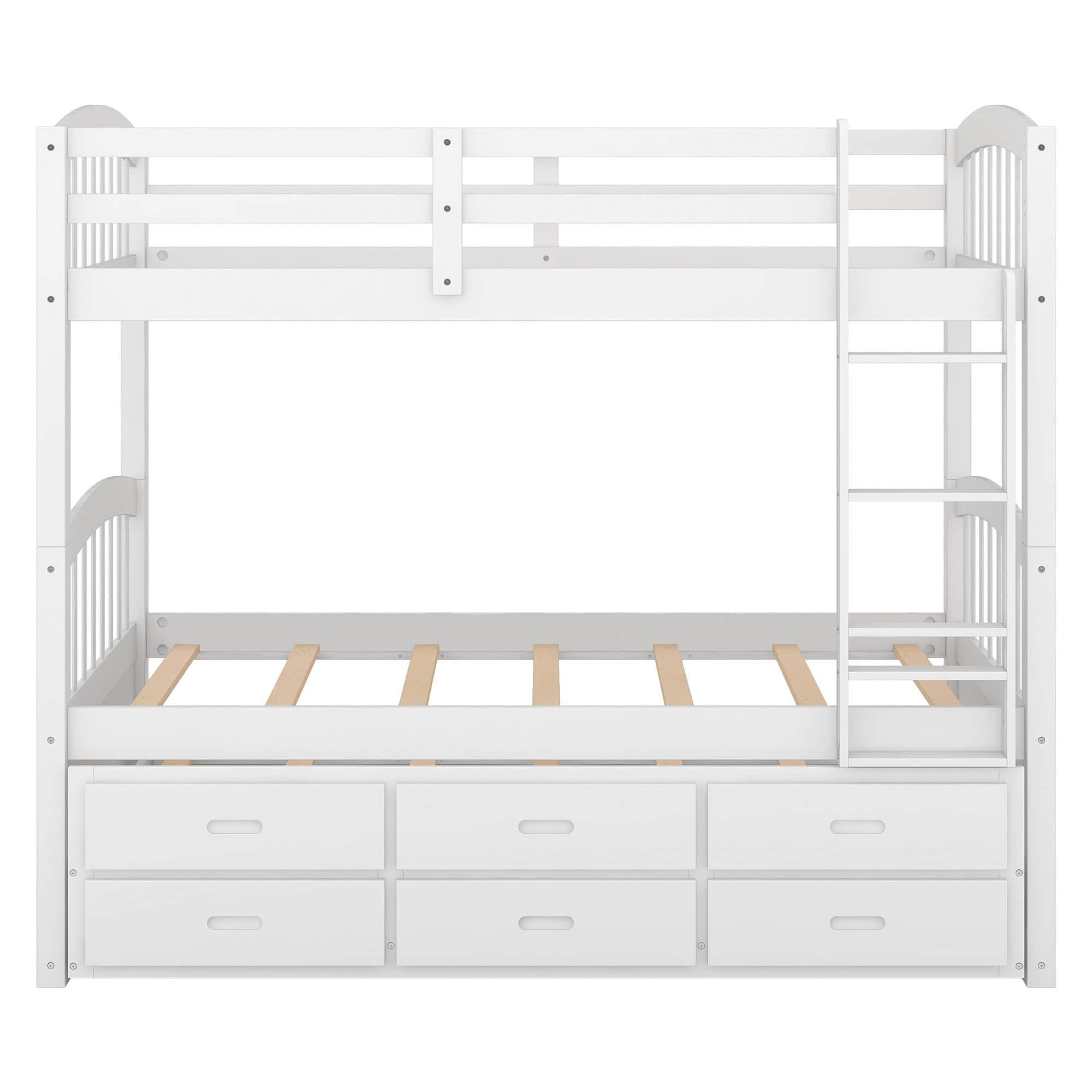 Twin Over Twin Convertible Bunk Beds with Trundle and Storage - [Wooden]