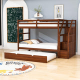 Low Twin Over Twin Bunk Beds for Kids with Storage Stairs and Trundle