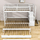 Twin Over Twin/King Convertible Bunk Beds with Stairs and Trundle