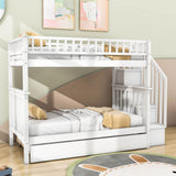 Convertible Twin Over Twin Bunk Bed with Stairs and Storage, Trundle