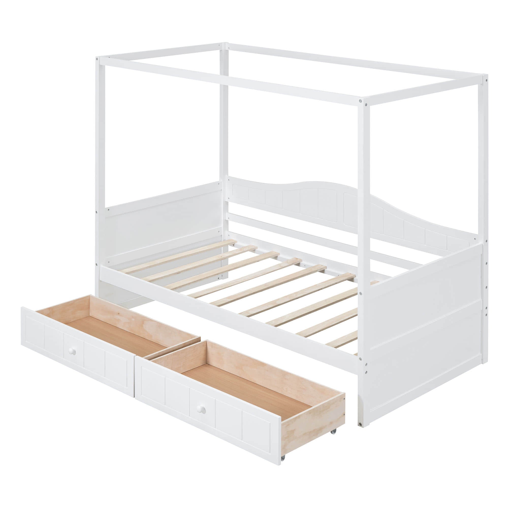 Wood Twin Size Canopy Daybed with Storage Drawers in Living Room