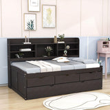 Wooden Twin Captains Bed with Storage and Trundle - [Bookshelves, Drawers]