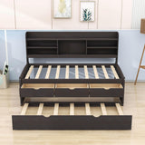 Wooden Twin Captains Bed with Storage and Trundle - [Bookshelves, Drawers]