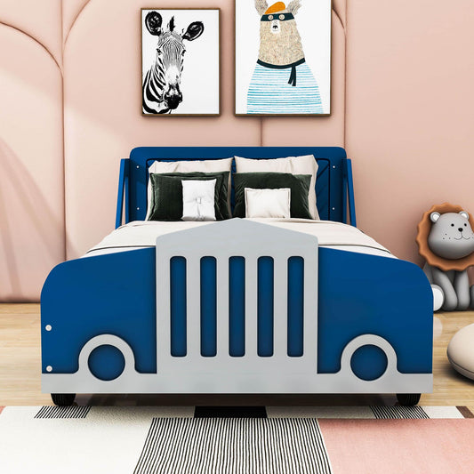 Wooden Car Twin Bed Frame for Boys and Girls with Wheels