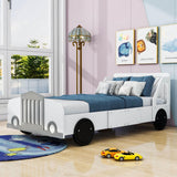 Wooden Car Twin Bed Frame for Boys and Girls with Wheels