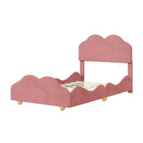 Twin Upholstered Princess Platform Bed Frame with Headboard for Girls