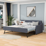 Twin Upholstered Daybed with Convertible Rising Trundle and USB Charging Socket