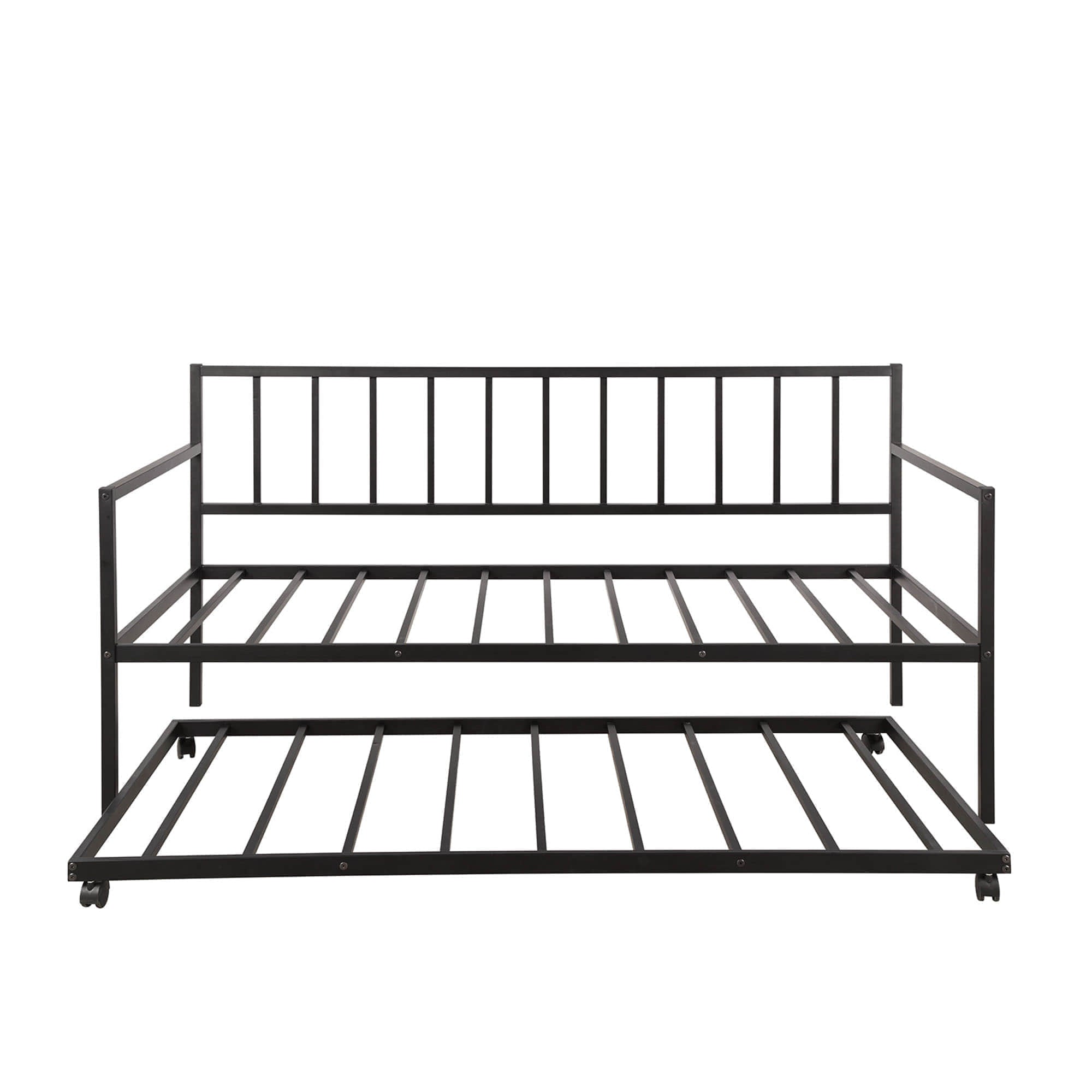 Twin Size Metal Day Bed Frame with Trundle for Adults, Kids