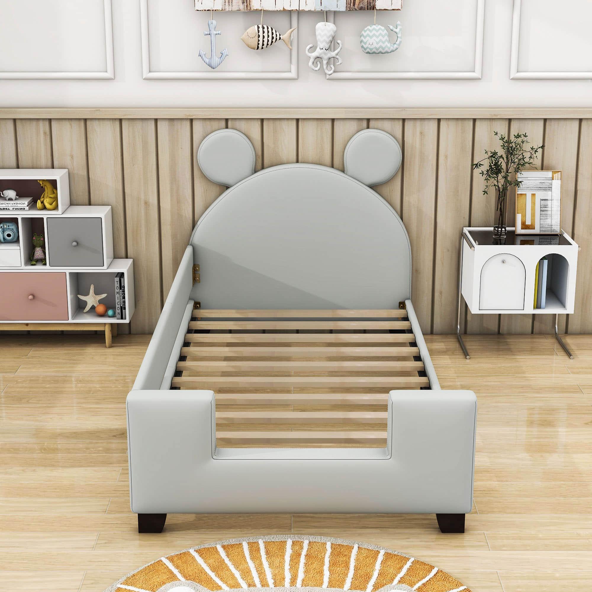 Upholstered Twin Daybed with Carton Ears Shaped Headboard for Kids