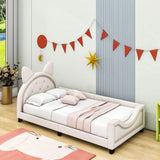 Upholstered Small Twin Daybed with Carton Ears Shaped Headboard for Kids