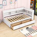 Wood Twin Daybed with Storage - [Drawers, L-Shaped Bookcases]