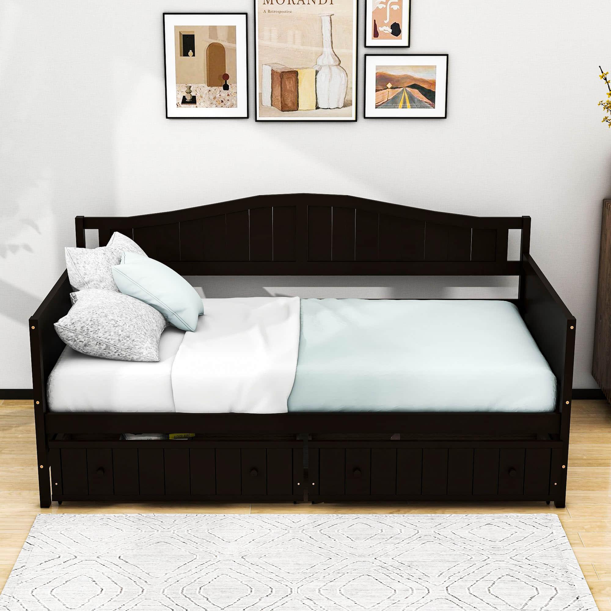 Wood Twin Daybed with Storage Drawers and Arch Back