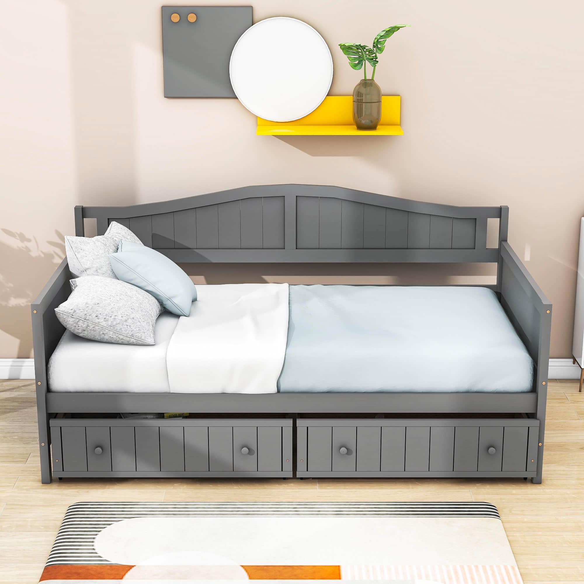 Wood Twin Daybed with Storage Drawers and Arch Back