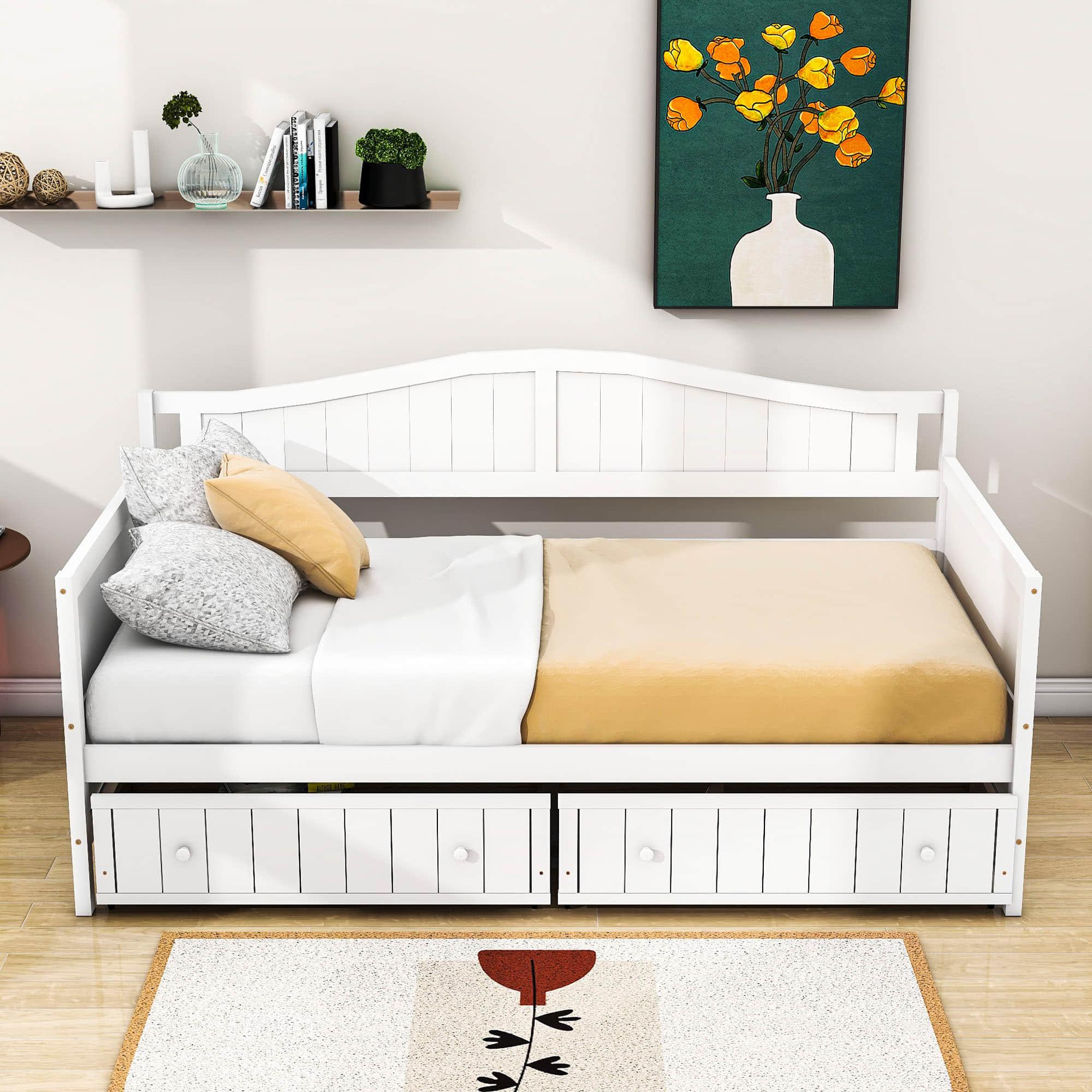 Wood Twin Daybed with Storage Drawers and Arch Back