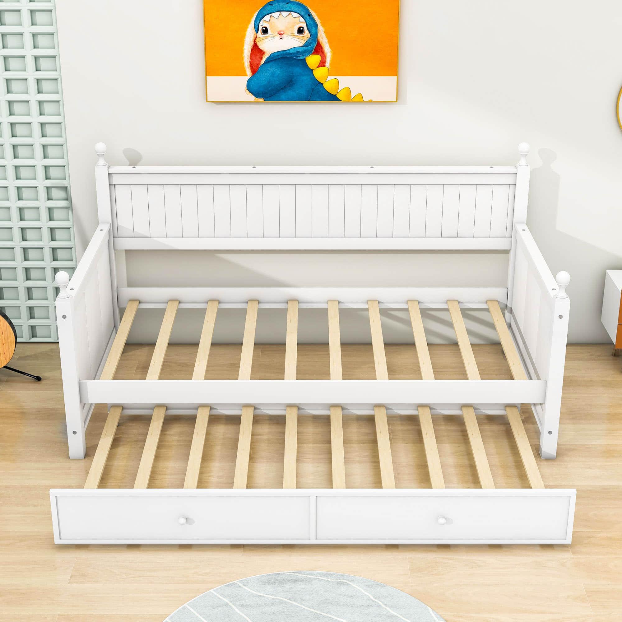 Wood Twin Daybed With Twin Trundle & Beadboard Back