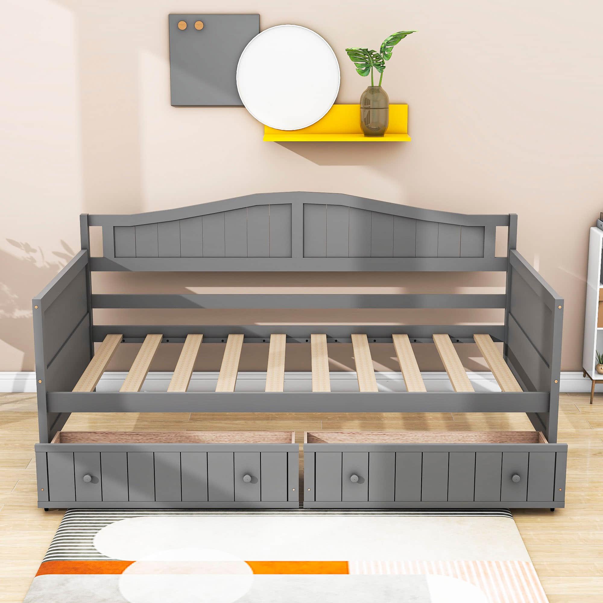 Wood Twin Daybed with Storage Drawers and Arch Back