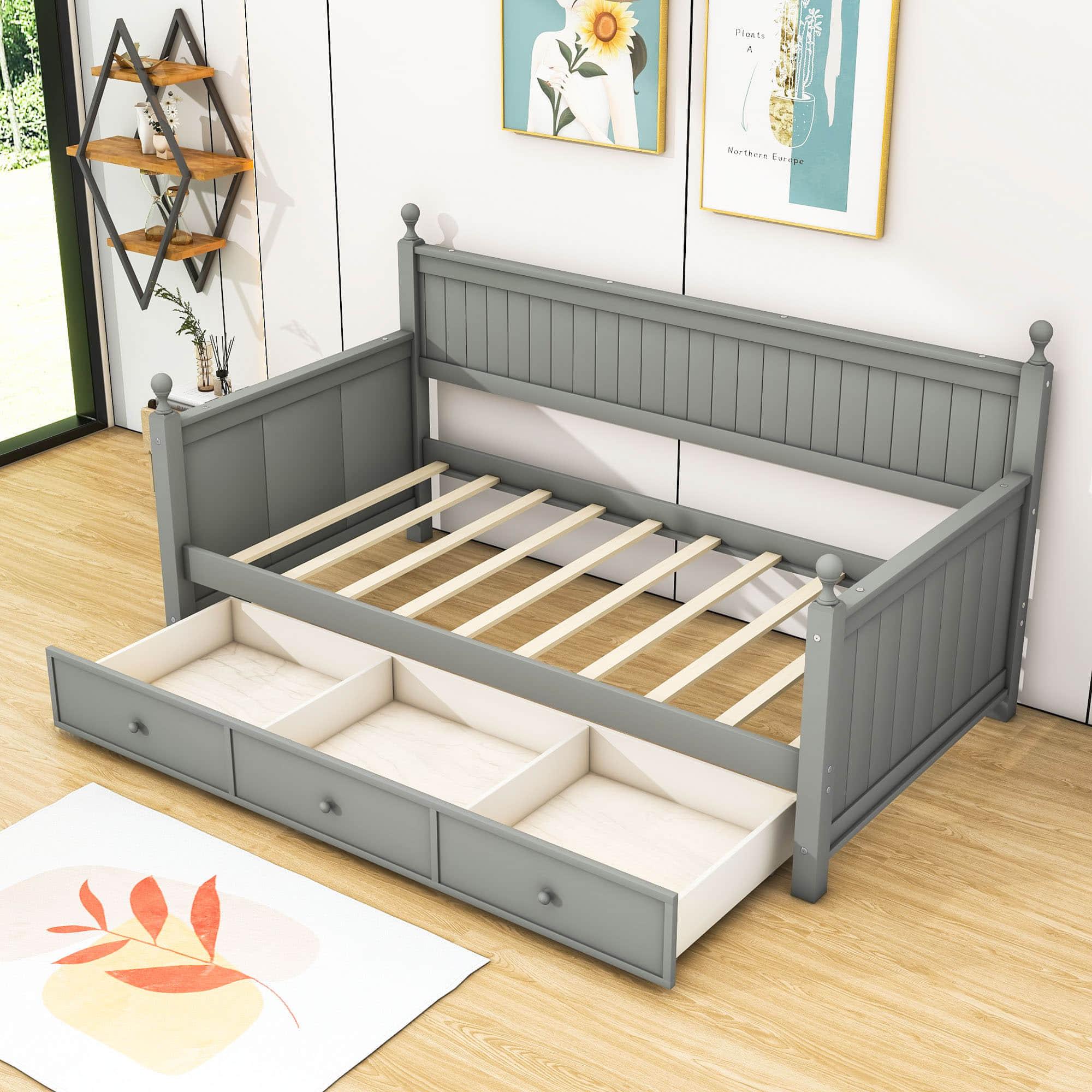 Wood Twin Daybed with Storage Drawers and Beadboard Back